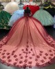 Short Sleeve Burgundy Quinceanera Dress Sweetheart 15 Dresses With Three Dimensional Embroidered