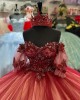 Short Sleeve Burgundy Quinceanera Dress Sweetheart 15 Dresses With Three Dimensional Embroidered