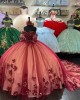 Short Sleeve Burgundy Quinceanera Dress Sweetheart 15 Dresses With Three Dimensional Embroidered