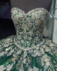 Sleeveless Green Quinceanera Dress Sweetheart Lace Appliques Crystal 15 Dresses