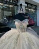 Sleeveless Ivory Quinceanera Dress Sweetheart Sequin Crystal 15 Dresses With Bow Ball Gown