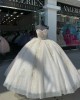 Sleeveless Ivory Quinceanera Dress Sweetheart Sequin Crystal 15 Dresses With Bow Ball Gown