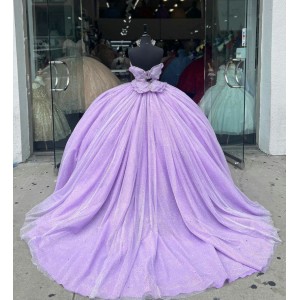 Sleeveless Lilac Quinceanera Dress Sweetheart Neck Beading Sequin 15 Dresses With Bow