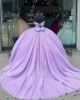 Sleeveless Lilac Quinceanera Dress Sweetheart Neck Beading Sequin 15 Dresses With Bow