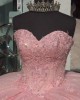 Sleeveless Rose Gold Quinceanera Dresses Sweetheart Neck Lace Appliques Beading 15 Dress