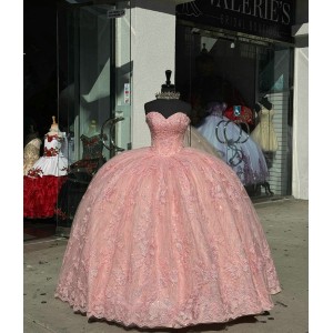 Sleeveless Rose Gold Quinceanera Dresses Sweetheart Neck Lace Appliques Beading 15 Dress