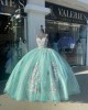 Spaghetti Strap Aqua Quinceanera Dress Sweetheart Neck 15 Dresses Metallic Sequin Ball Gown With Multi Color Floral