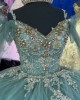 Spaghetti Strap Aqua Quinceanera Dresses V Neck 15 Dress With 3D Flowers