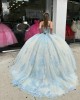 Spaghetti Strap Blue On Nude Quince Dresses V Neck 15 Dress Lace Appliques Ball Gown