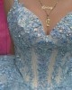 Spaghetti Strap Blue On Nude Quince Dresses V Neck 15 Dress Lace Appliques Ball Gown