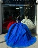 Spaghetti Strap Blue Quinceanera Dresses Metallic Sequin Ball Gown Sweetheart 15 Dress With Bow