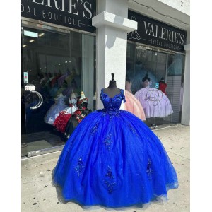 Spaghetti Strap Blue Quinceanera Dresses Sweetheart Neck 15 Dress With Three Dimensional Butterfly