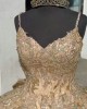 Spaghetti Strap Gold Quinceanera Dresses V Neck Metallic Sequin 15 Dress With Bow