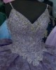 Spaghetti Strap Lilac Quinceanera Dresses V Neck Metallic Sequin 15 Dress With 3D Flowers