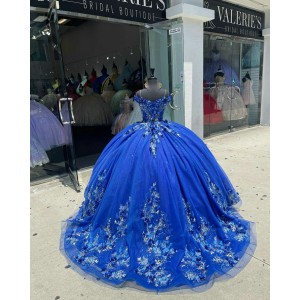 Spaghetti Strap Navy Blue Quinceanera Dress Sweetheart Pearl 15 Dresses With Three Dimensional Embroidered