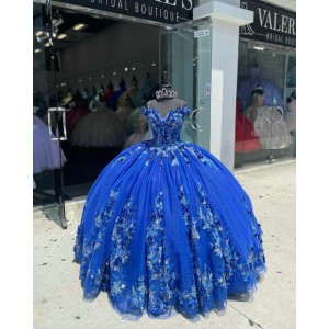 Spaghetti Strap Navy Blue Quinceanera Dress Sweetheart Pearl 15 Dresses With Three Dimensional Embroidered