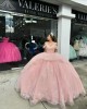 Spaghetti Strap Pink Quince Dresses V Neck 15 Dress Lace Appliques Ball Gowns