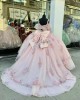 Spaghetti Strap Pink Quince Dresses V Neck Embroidered Flowers 15 Dress With Bow