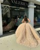 Strapless Champagne Quince Dresses Sweetheart Neck Crystal 15 Dress Lace Appliques Ball Gowns