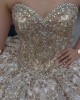 Strapless Champagne Quinceanera Dress Sweetheart Crystal Ball Gown Metallic Sequin 15 Dresses With Bow