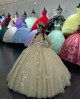 Strapless Champagne Quinceanera Dresses Sweetheart Neck Sequin 15 Dress With 3D Flowers