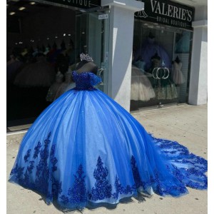 Sweetheart Neck Blue Quinceanera Dress Off Shoulder Sequin 15 Dresses