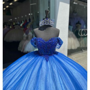 Sweetheart Neck Blue Quinceanera Dress Off Shoulder Sequin 15 Dresses