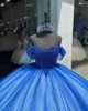 Sweetheart Neck Blue Quinceanera Dress Off Shoulder Sequin 15 Dresses