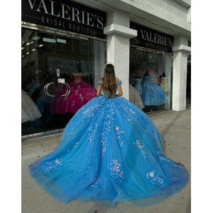 Sweetheart Neck Blue Quinceanera Dresses Off Shoulder Ball Gown Sheer Bodice 15 Dress With Lace Appliques