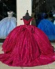 Sweetheart Neck Burgundy Quinceanera Dresses Off Shoulder Ball Gown Metallic Sequin 15 Dress With Bow