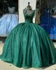 Sweetheart Neck Emerald Green Quinceanera Dresses Spaghetti Strap Ball Gown Metallic Sequin Beading 15 Dress