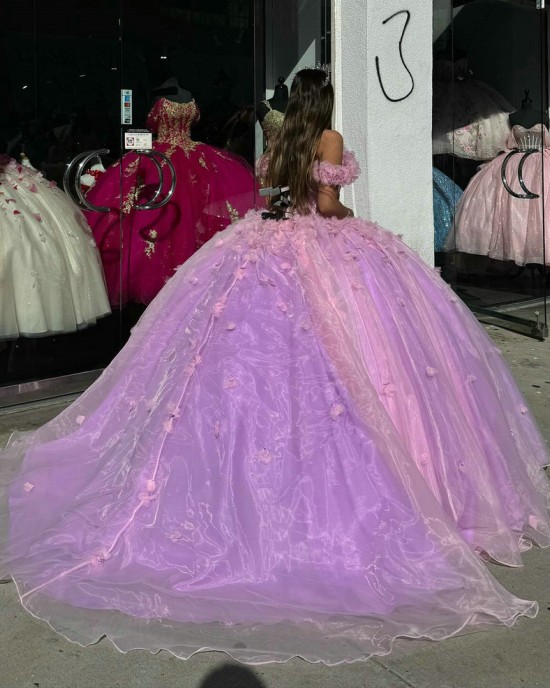 Sweetheart Neck Lilac Quinceanera Dresses Off Shoulder Ball Gown Lace Applique 15 Dress