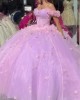 Sweetheart Neck Lilac Quinceanera Dresses Off Shoulder Ball Gown Lace Applique 15 Dress