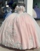 Sweetheart Neck Pink Quinceanera Dresses Off Shoulder 15 Dress With 3D Flowers