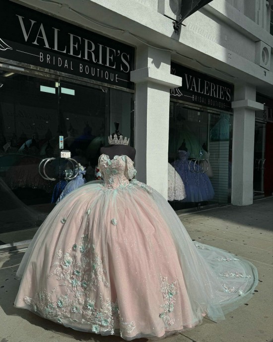 Sweetheart Neck Pink Quinceanera Dresses Off Shoulder 15 Dress With 3D Flowers