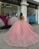 Sweetheart Neck Pink Quinceanera Dresses Off Shoulder Ball Gown Metallic Sequin 15 Dress