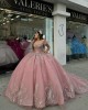 Sweetheart Neck Pink Quinceanera Dresses Off Shoulder Ball Gown Metallic Sequin 15 Dress