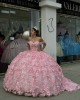 Sweetheart Neck Pink Quinceanera Dresses Off Shoulder Ball Gown Sheer Bodice 15 Dress With 3D Floral Appliques