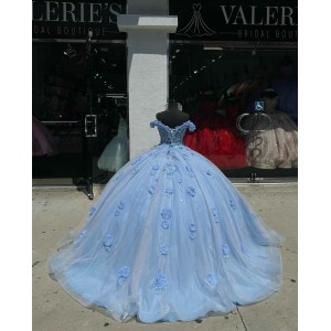 Sweetheart Neck Sky Blue Quinceanera Dress Off Shoulder 15 Dresses With Three Dimensional Embroidered