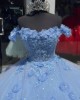 Sweetheart Neck Sky Blue Quinceanera Dress Off Shoulder 15 Dresses With Three Dimensional Embroidered