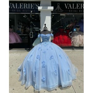 Sweetheart Neck Sky Blue Quinceanera Dress Off Shoulder 15 Dresses With Three Dimensional Embroidered