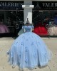 Sweetheart Neck Sky Blue Quinceanera Dress Off Shoulder 15 Dresses With Three Dimensional Embroidered