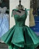 Sweetheart Neck Tiered Emerald Green Quinceanera Dresses Spaghetti Strap Ball Gown Metallic Sequin Beading 15 Dress