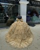 Tiered Gold Quinceanera Dresses Off Shoulder Sweetheart Neck Sequin 15 Dress