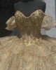 Tiered Gold Quinceanera Dresses Off Shoulder Sweetheart Neck Sequin 15 Dress