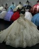 V Neck Champagne Quinceanera Dresses Spaghetti Strap Ball Gown Metallic Sequin 15 Dress With Bow