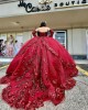 Detachable Red Quinceanera Dresses Metallic Sequin Sweetheart Neck 15 Dress