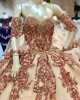 Detachable Rose Gold Quinceanera Dress Sweetheart Neck Metallic Sequin 15 Dress