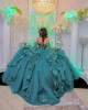 Long Sleeve Green Quinceanera Dress Lace Appliques Sweetheart Neck 15 Dresses