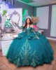 Long Sleeve Green Quinceanera Dress Lace Appliques Sweetheart Neck 15 Dresses